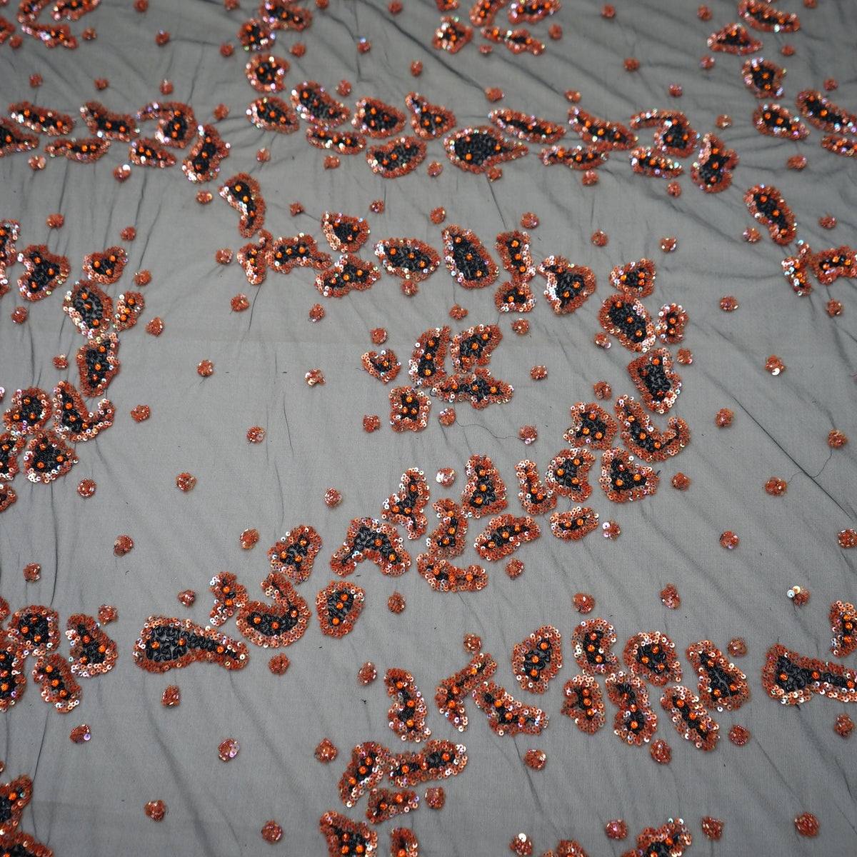 Wild Ember Sequin Tulle Design Embroidered Fabric | Rex Fabrics