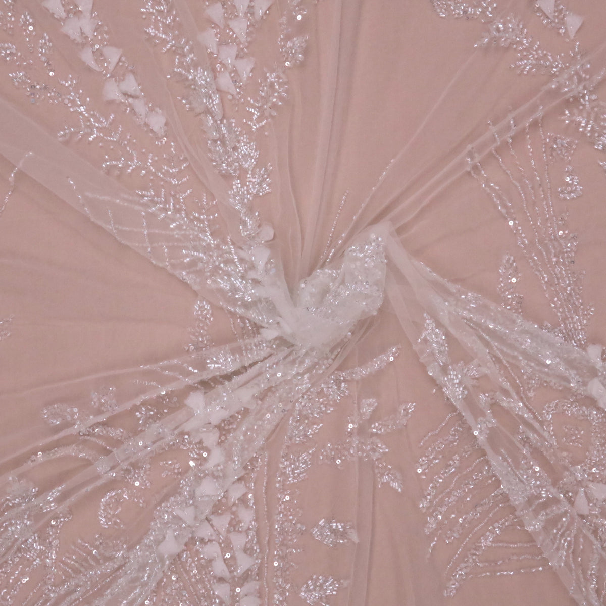 Ivory Beaded Floral Cut on Tulle