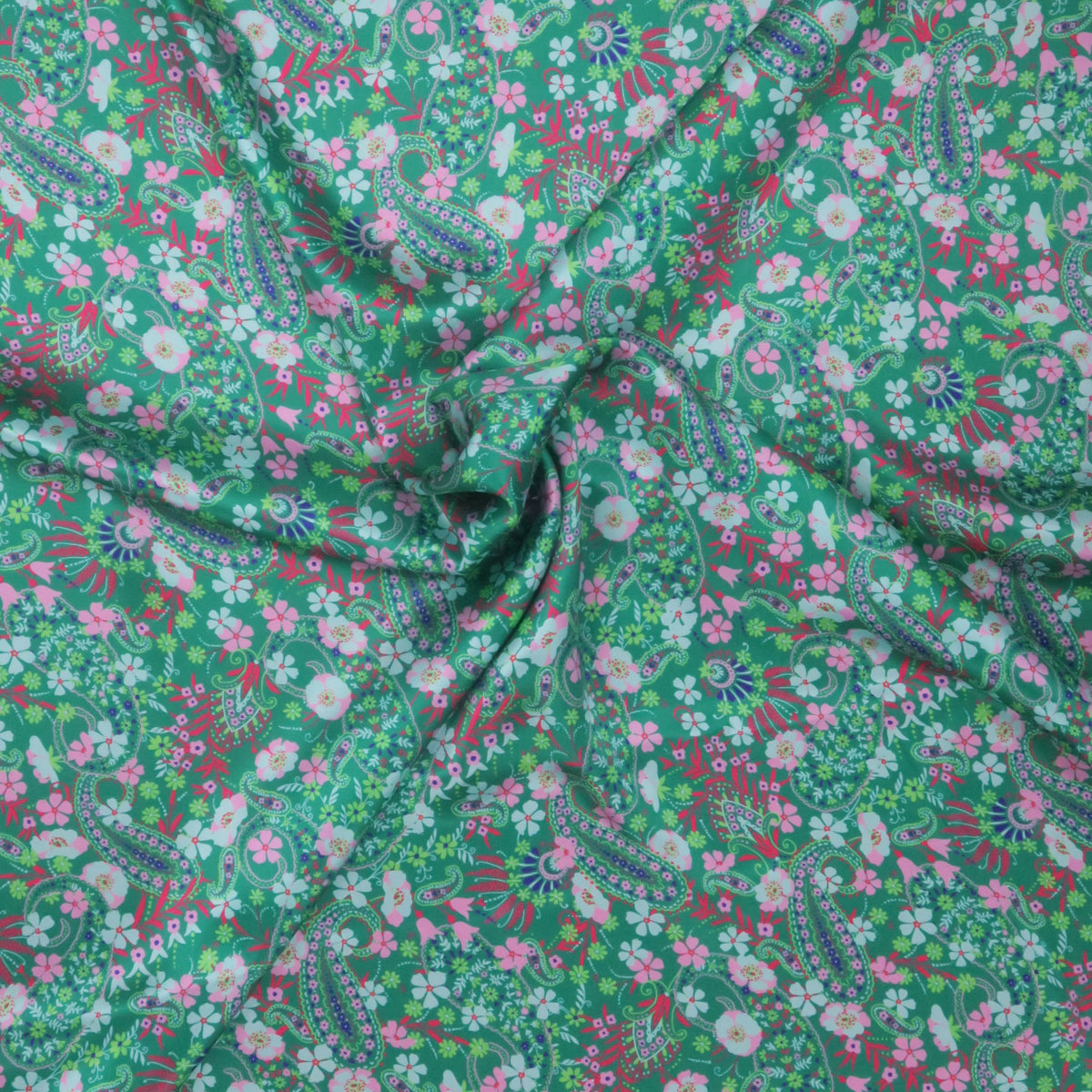 Green Floral and Paisleys Printed Silk Charmeuse Fabric Rex Fabrics