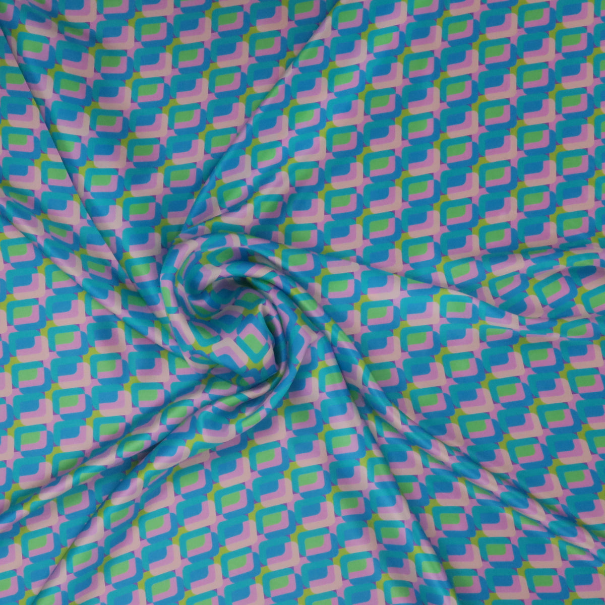 Aqua Pink and Green Squares Modern Illustration Printed Silk Charmeuse Fabric Rex Fabrics