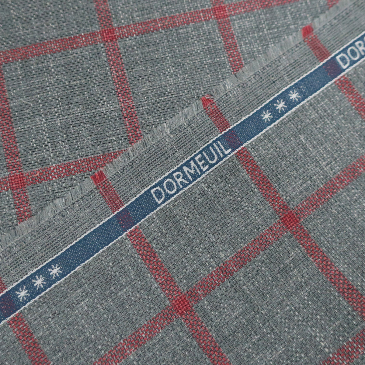 3 YDS PIECE Gray with Red Windowpane Wool Dorsilk Dormeuil Fabric