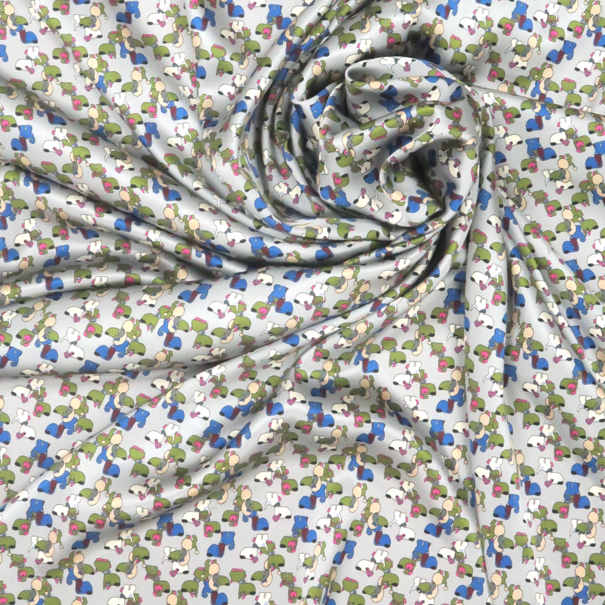 Curated visual reference: Visual Reference: Gray Background With Dogs Print Stretch Printed Satin Silk Fabric