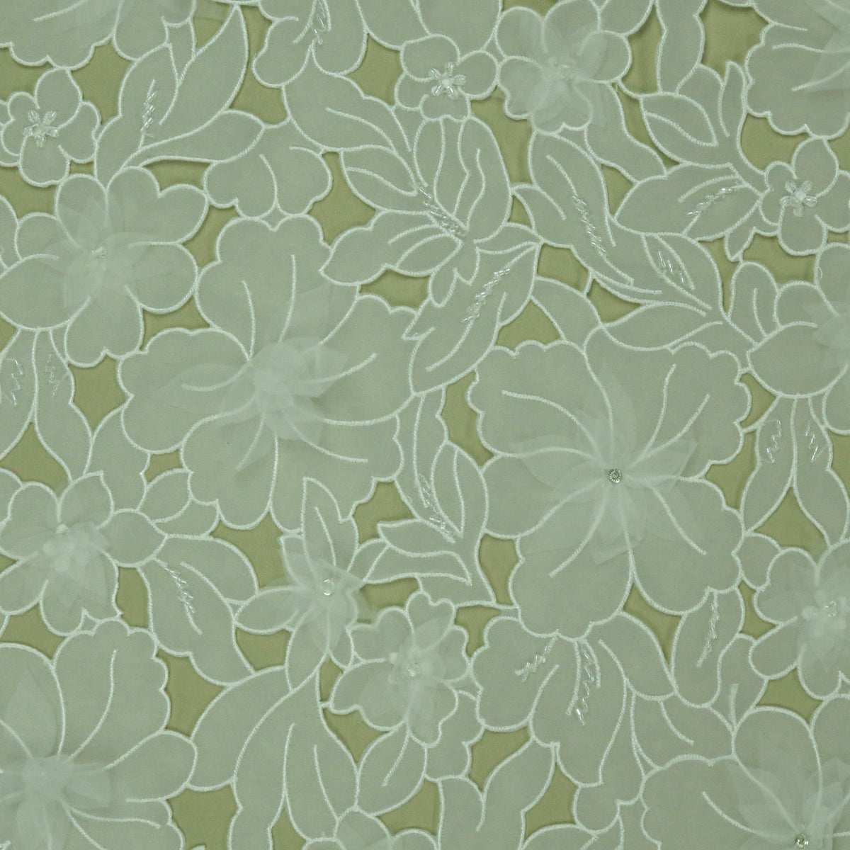 Oatmeal White Embroidered Organza Silk 144 Fabric main image 1