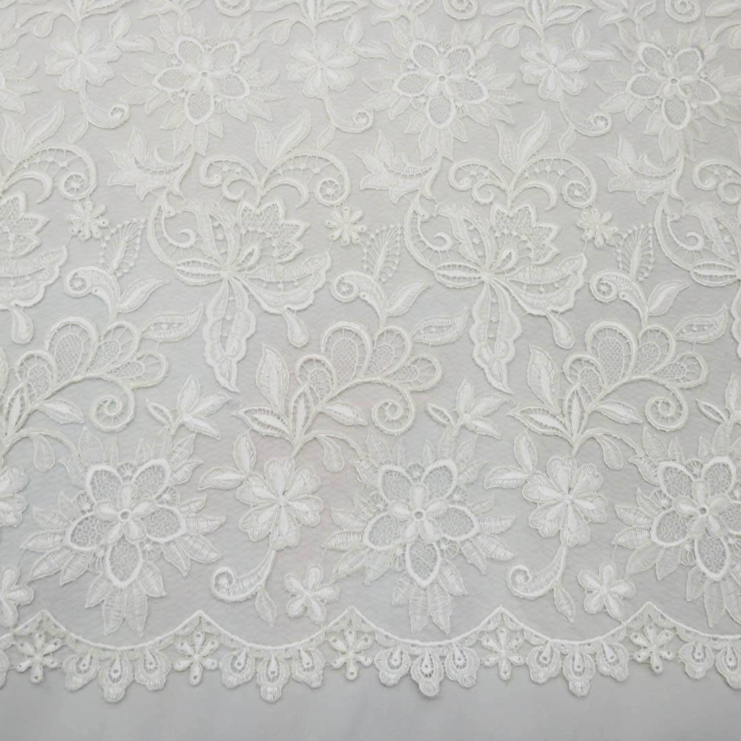 White Corded Chantilly Floral French Bridal Lace Dentelle de Calais