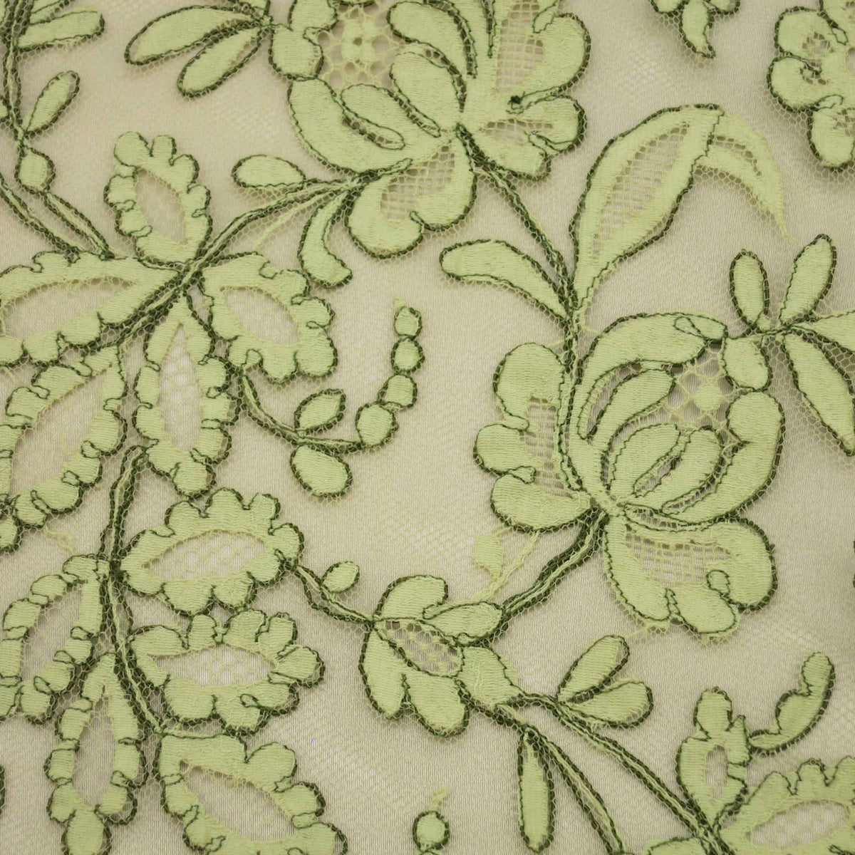 Light Green Floral French Corded Lace