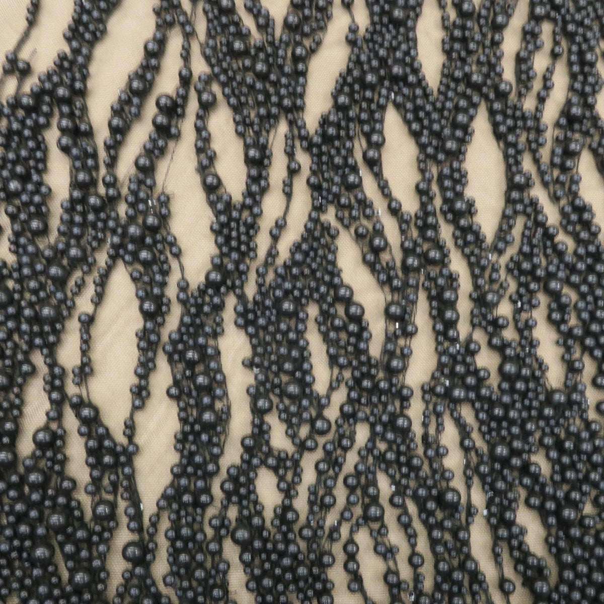 Black Pearls Lace Beaded Fabric on Tulle for Bridal Fabric