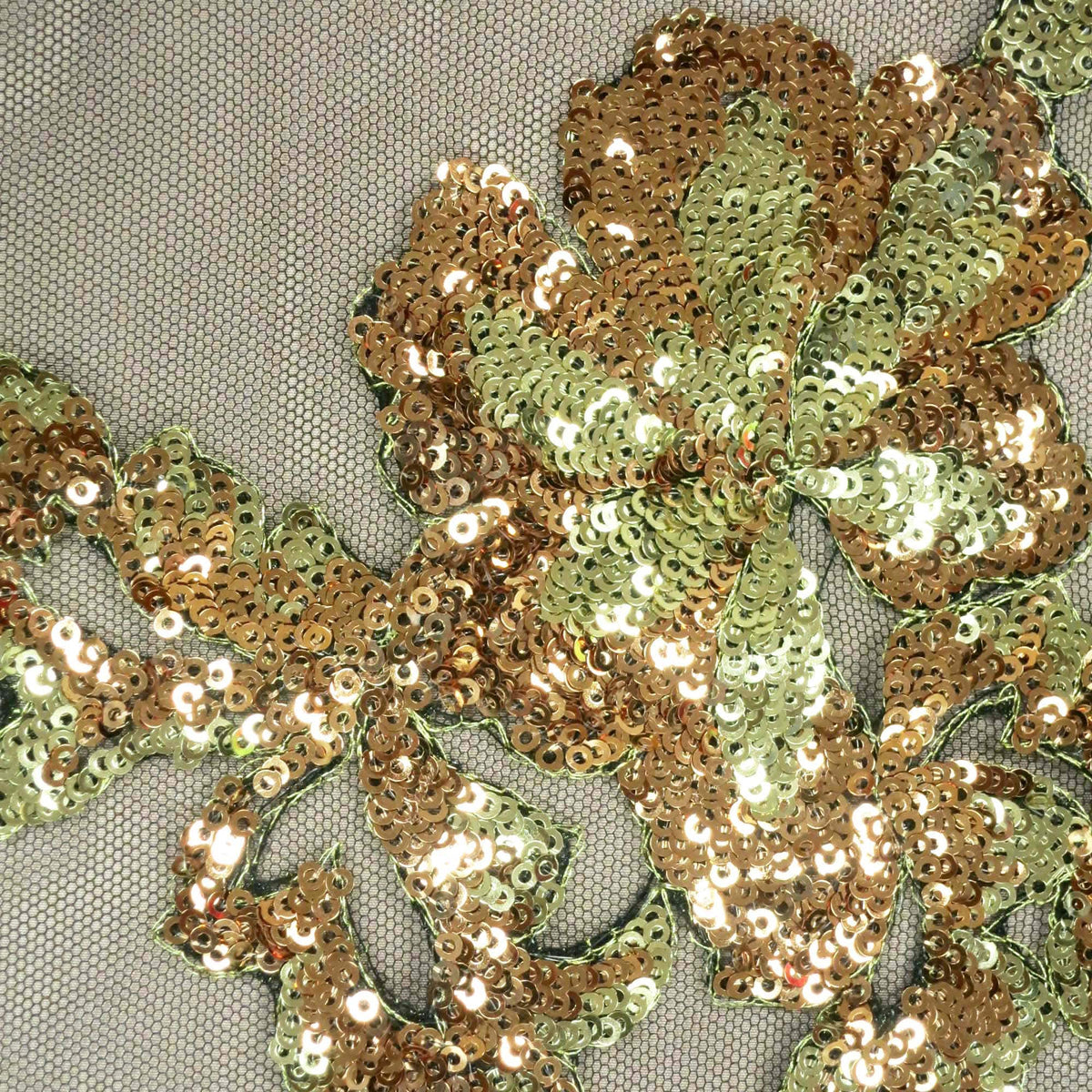 Copper and Gold Floral Sequin Embroidered Tulle