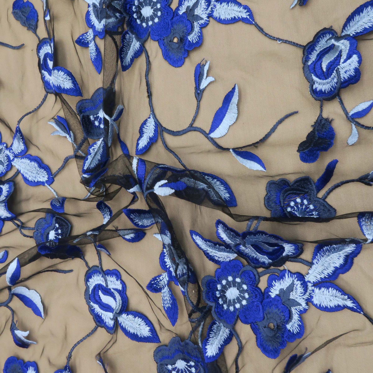 Dark Blue Floral Embroidered Tulle Fabric Rex Fabrics Dark Blue Floral Embroidered Tulle Fabric Rex Fabrics