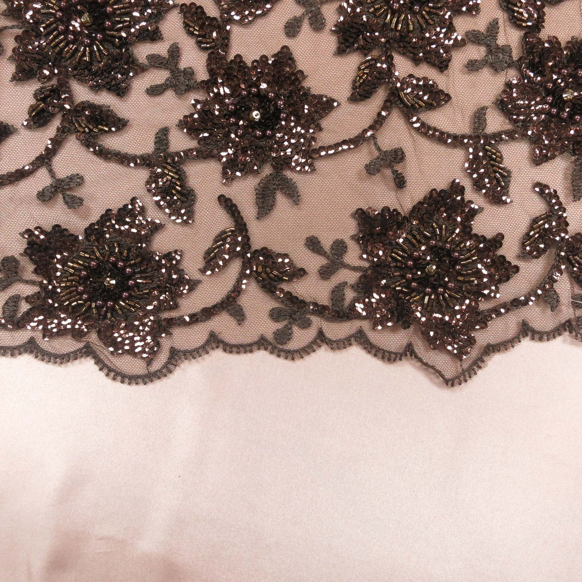 Brown Floral Sequin Beaded Embroidered Tulle Fabric