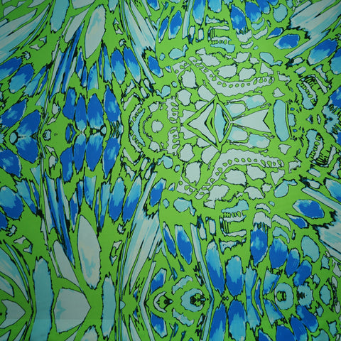 Electric Tropic Kaleidoscope Print Satin Stretch Charmeuse Polyester Fabric - Rex Fabrics