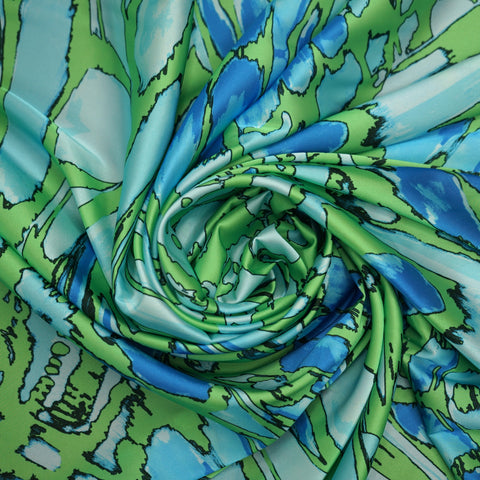 Electric Tropic Kaleidoscope Print Satin Stretch Charmeuse Polyester Fabric - Rex Fabrics