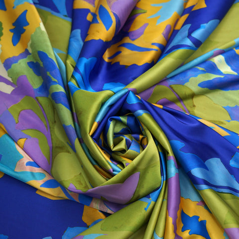 Tropical Garden Collage Print Satin Stretch Charmeuse Polyester Fabric - Rex Fabrics