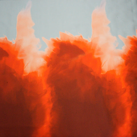 Abstract Fiery Smoke Print on Powder Blue Polyester Charmeuse Fabric