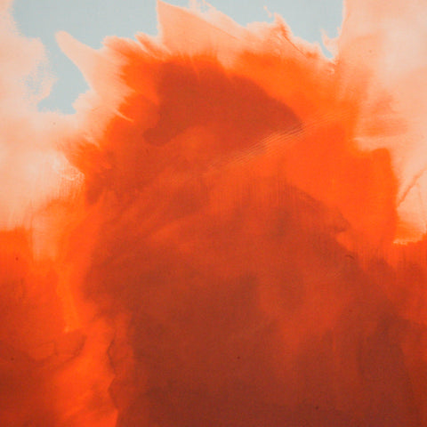 Abstract Fiery Smoke Print on Powder Blue Polyester Charmeuse Fabric