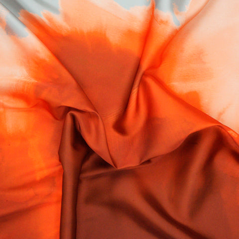 Abstract Fiery Smoke Print on Powder Blue Polyester Charmeuse Fabric