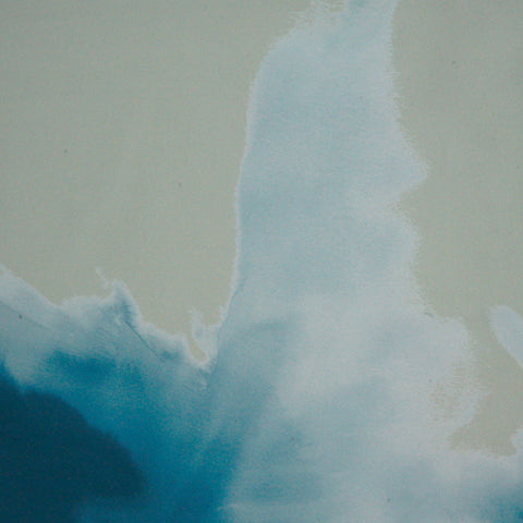 Abstract Oceanic Wave Print on Sage Cream Polyester Charmeuse Fabric