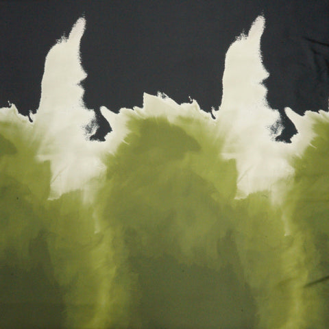 Abstract Olive Smoke Print on Charcoal Noir Polyester Charmeuse Fabric