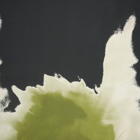 Abstract Olive Smoke Print on Charcoal Noir Polyester Charmeuse Fabric