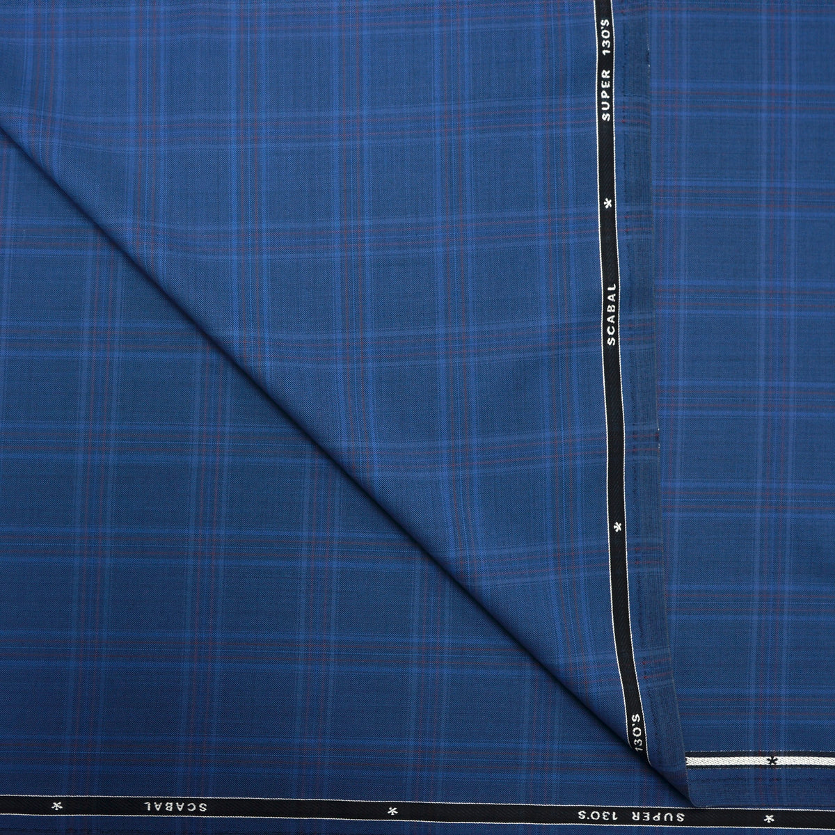 Blue Medium Glen Windowpane with Red Stripe SCABAL Super 130's Wool Fa ...