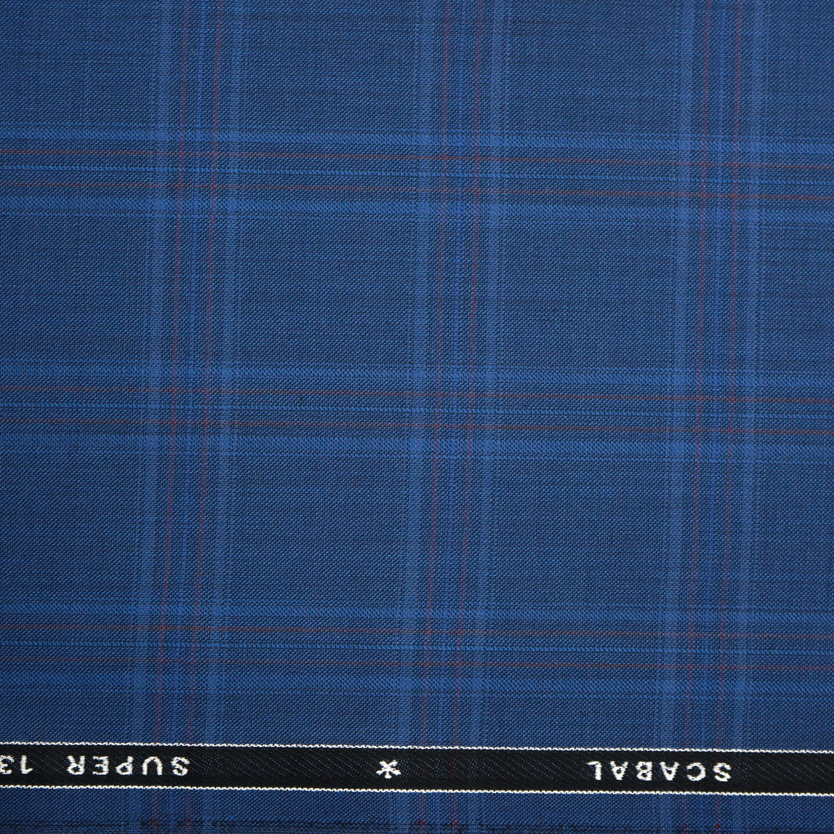Blue Medium Glen Windowpane with Red Stripe SCABAL Super 130's Wool Fa ...
