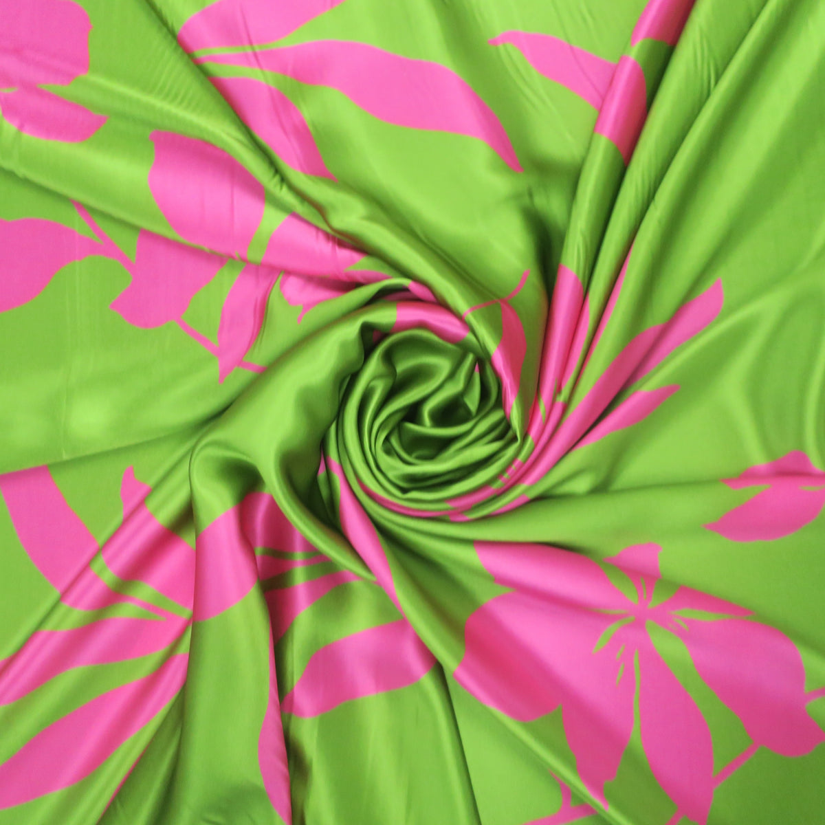 Rex Raptor Blush Pink Floral on Green Print on Blush Silk Charmeuse Fabric– Rex Fabrics