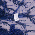 Dark Blue Abstract Floral Sequins and Beads on Embroidered Tulle Fabric - Rex Fabrics