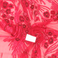 Red Floral with Bugle Beads Floral Embroidered Tulle Fabric - Rex Fabrics