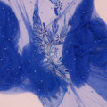 Royal Blue Modern Rhinestones and Bugle beads on Embroidered Tulle Fabric Panel - Rex Fabrics