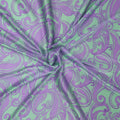 Mint Green Background with Lavender Paisleys Print Silk Charmeuse Fabric - Rex Fabrics