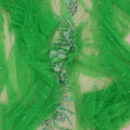 Neon Green Modern Rhinestones and Bugle beads on Embroidered Tulle Fabric Panel - Rex Fabrics