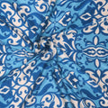 White and Blue Vintage Ornaments Printed Silk Charmeuse Fabric - Rex Fabrics