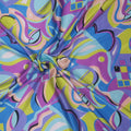 Yellow Blue and Lilac Modern Artsy Printed Silk Charmeuse Fabric - Rex Fabrics
