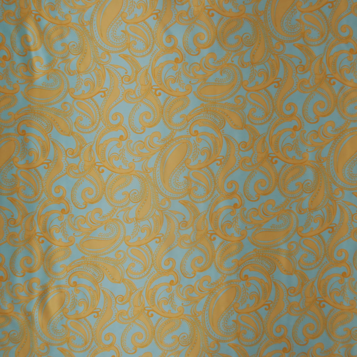 Mint and Pale Yellow Paisleys Printed Silk Charmeuse Fabric | Rex Fabrics