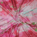 Fuchsia Magenta with Green Paint Splatters Printed Silk Charmeuse Fabric - Rex Fabrics