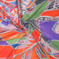 Green and Orange Art Deco Butterflies Printed Silk Charmeuse Fabric - Rex Fabrics