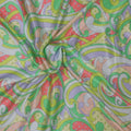 Neon Green and Mint Shapes and Polka Dots Printed Silk Charmeuse Fabric - Rex Fabrics