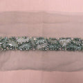 Light Green Abstract Crystal Beaded Rhinestone and Bugle Beads Trim - Rex Fabrics
