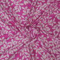 White Floral Leaves on Fuchsia Background Printed Silk Charmeuse Fabric - Rex Fabrics