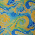 Yellow and Blue Abstract Art Printed Silk Charmeuse Fabric - Rex Fabrics