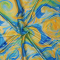 Yellow and Blue Abstract Art Printed Silk Charmeuse Fabric - Rex Fabrics