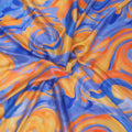 Orange and Blue Abstract Art Printed Silk Charmeuse Fabric - Rex Fabrics