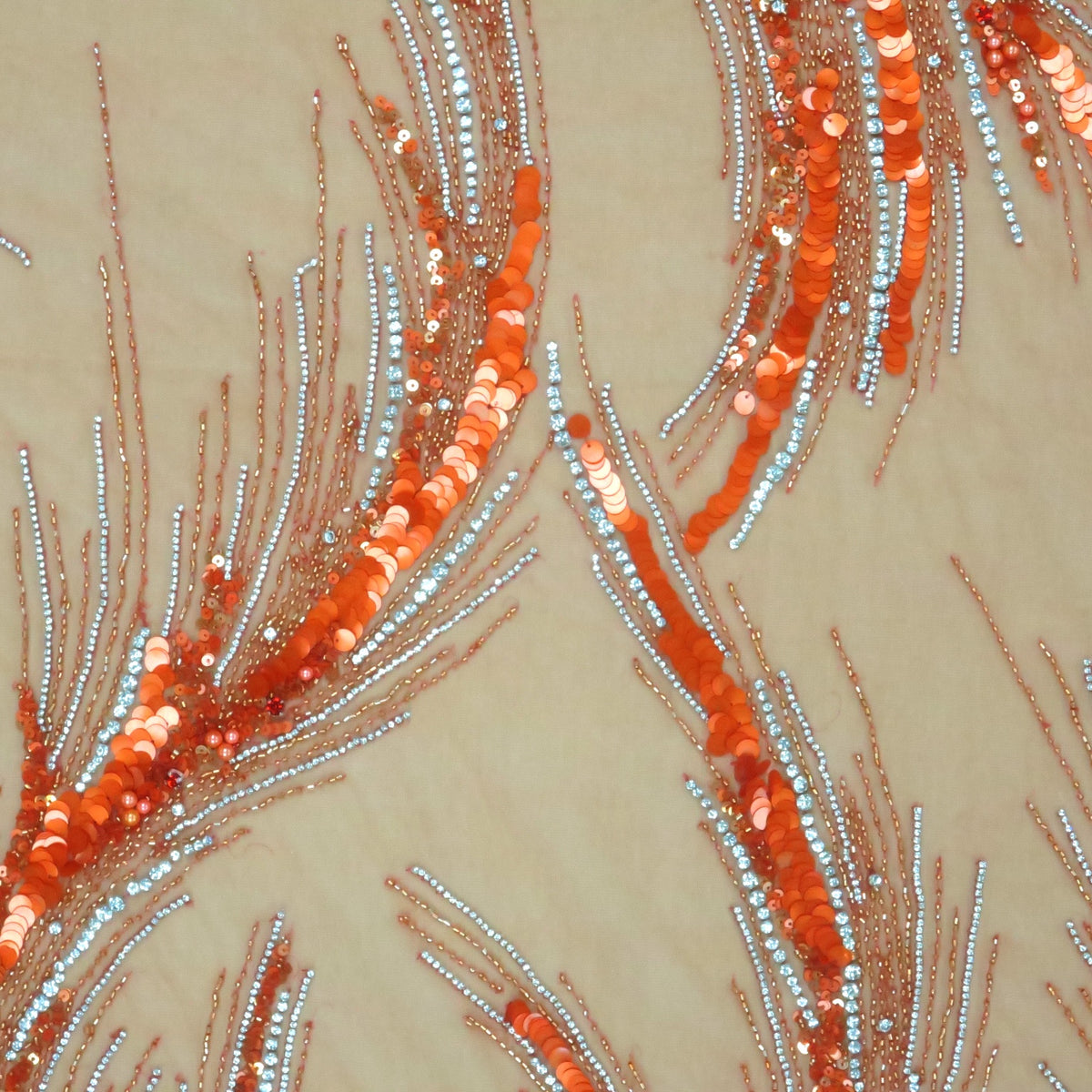 Red Bugle Beads Floral Embroidered Tulle Fabric– Rex Fabrics