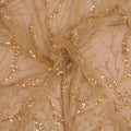 Gold Sequins and Bugle Beads Branches Floral Embroidered Tulle Fabric - Rex Fabrics