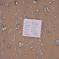Silver Bugle Beads and Rhinestones Modern on Nude Embroidered Tulle Fabric - Rex Fabrics