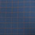 Medium Blue with Brown Windowpane Australis Super 150's Wool Loro Piana Fabric - Rex Fabrics