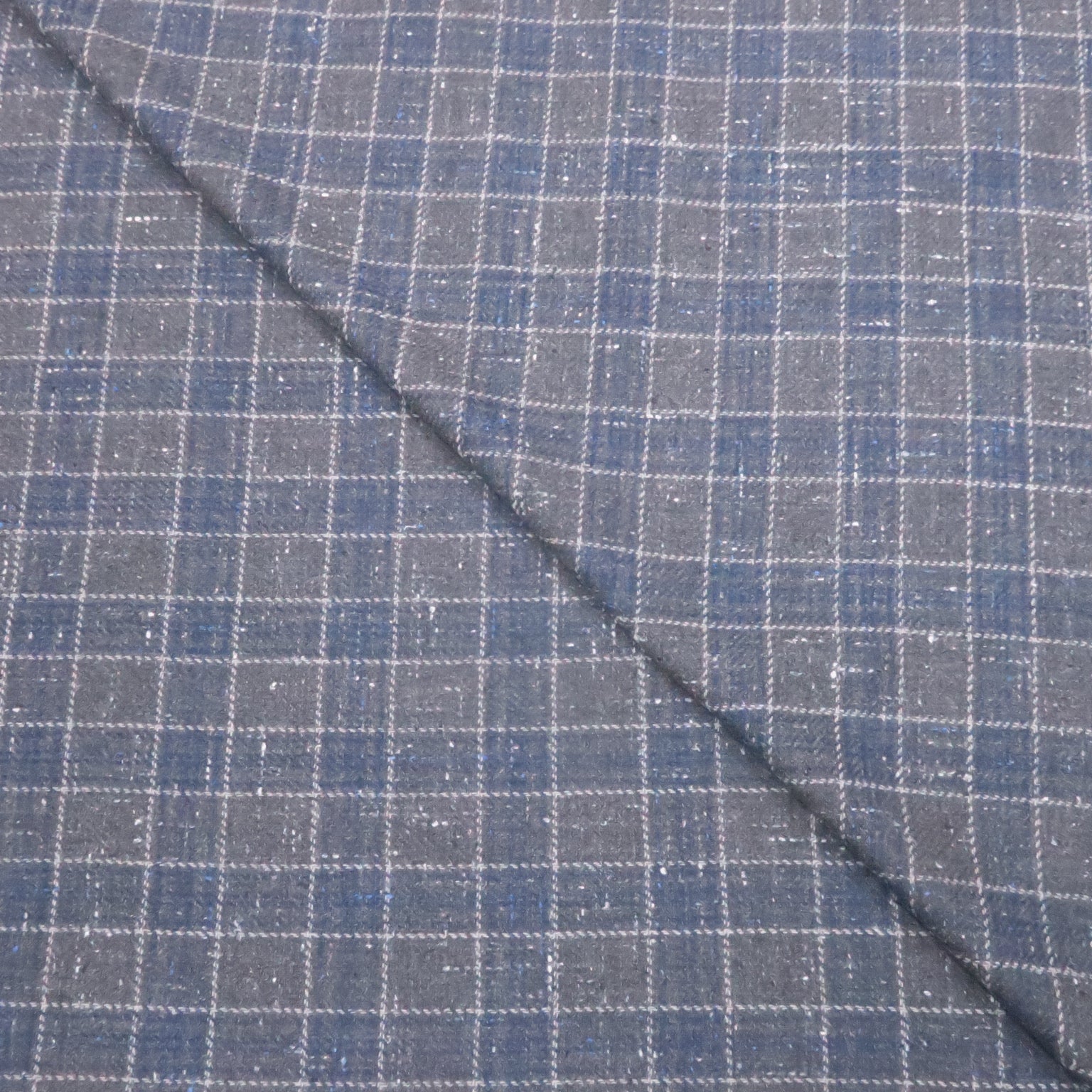 Gray and Blue Windowpane Plaid Silk Air Loro Piana Fabric | Rex