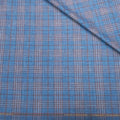 Blue with Brown Windowpane Plaid Summertime Wool Silk and Linen Loro Piana Fabric - Rex Fabrics
