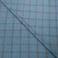 Almost Aqua with Brown Windowpane Summertime Wool Silk and Linen Loro Piana Fabric - Rex Fabrics
