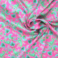 Fuchsia and Green Floral and Paisleys Printed Silk Charmeuse Fabric - Rex Fabrics