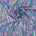 Purple Green & Ivory Abstract Bubbles Printed Silk Charmeuse Fabric - Rex Fabrics